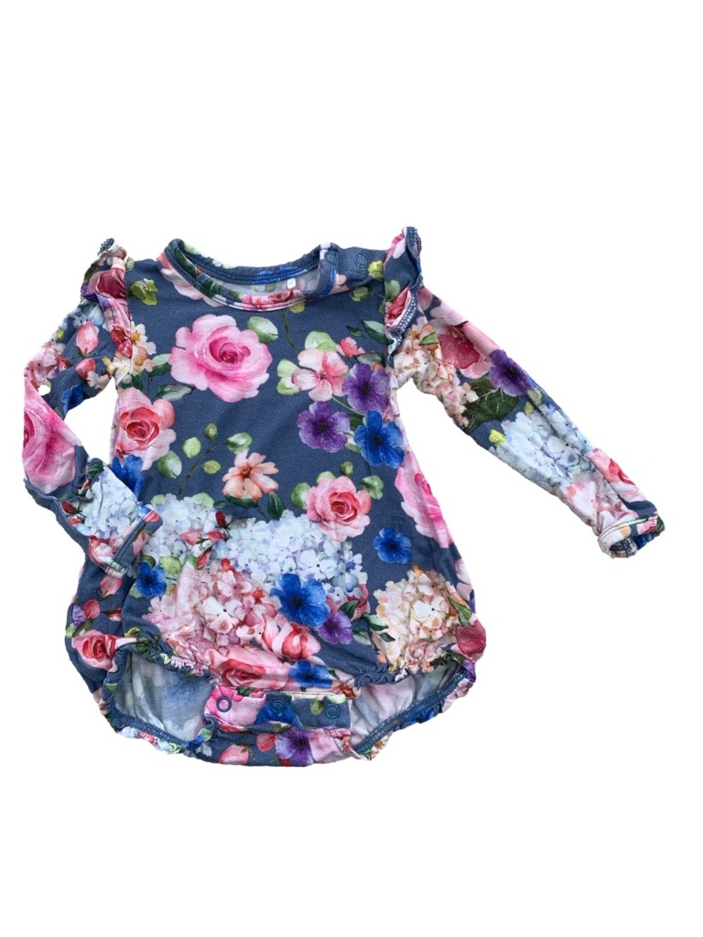 Posh Peanut Size 0-3 Months Blanche Floral Long Sleeve Ruffle Bubble Romper